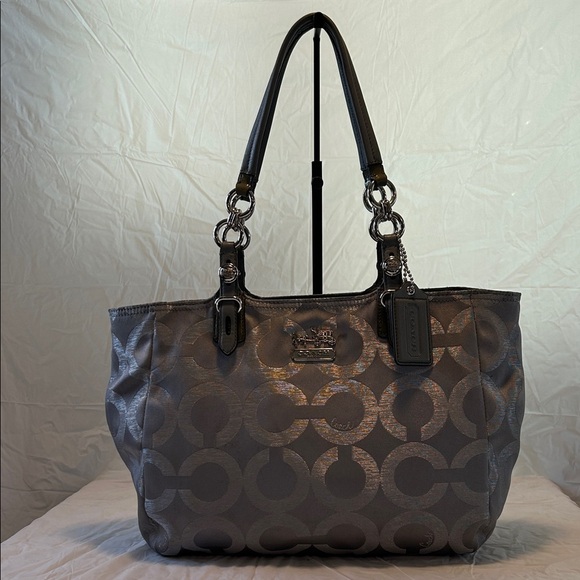 Coach Handbags - Coach Mia Op Art Lurex Grey Canvas Tote No 15746